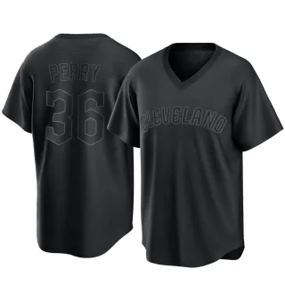 Men's Replica Black Gaylord Perry Cleveland Guardians Pitch Fashion Jersey