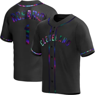 Men's Replica Black Holographic Amed Rosario Cleveland Guardians Alternate Jersey