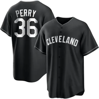 Men's Replica Black/White Gaylord Perry Cleveland Guardians Jersey