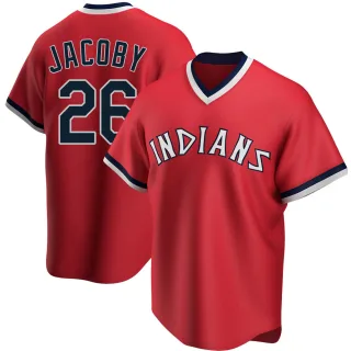 Men's Replica Red Brook Jacoby Cleveland Guardians Road Cooperstown Collection Jersey