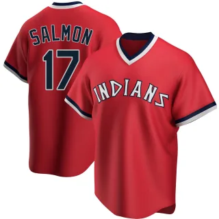 Men's Replica Red Chico Salmon Cleveland Guardians Road Cooperstown Collection Jersey