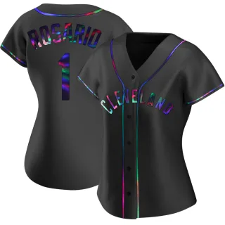 Women's Replica Black Holographic Amed Rosario Cleveland Guardians Alternate Jersey