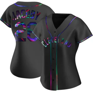 Women's Replica Black Holographic Brook Jacoby Cleveland Guardians Alternate Jersey